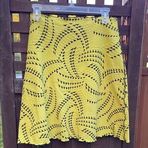 Haystacks Vibrant Yellow A-Line Skirt with Black Pattern